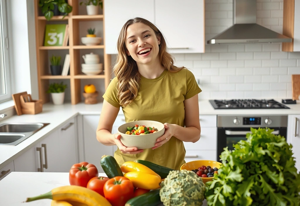 Person happily preparing food in a modern kitchen