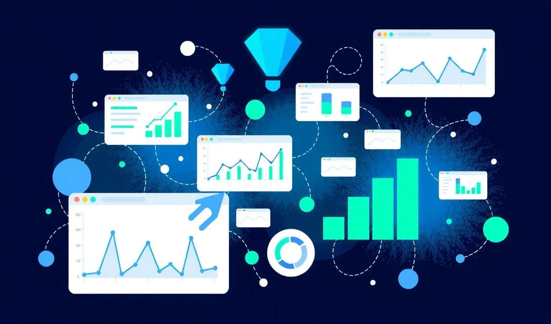 Abstract representation of website analytics data, graphs and charts