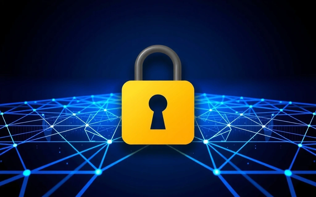 Secure data privacy concept with a lock icon over digital data
